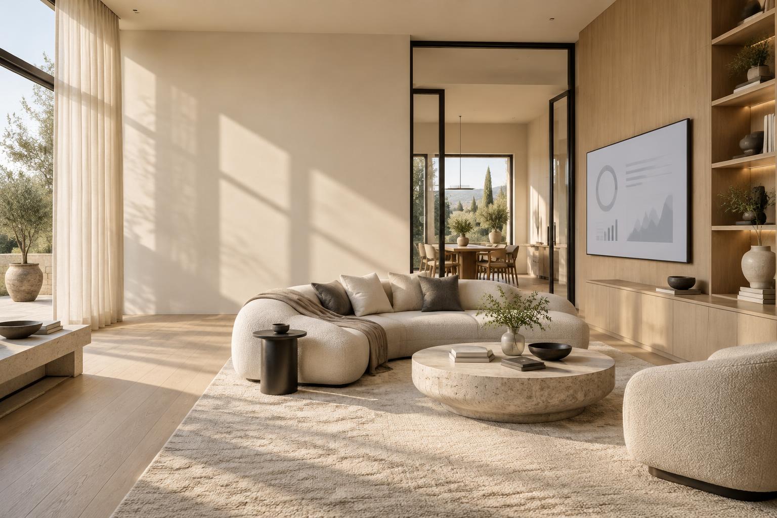 A warm modern home with an integrated operations display